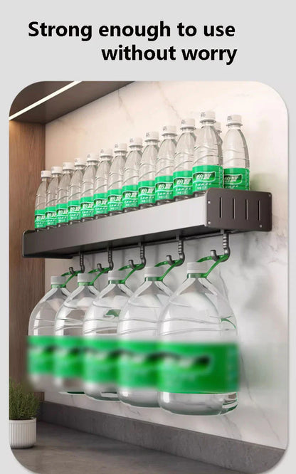 Wall-Mounted Kitchen Spice Rack Organizer with Hanging Hooks – Kitchen Storage Shelf for Condiments