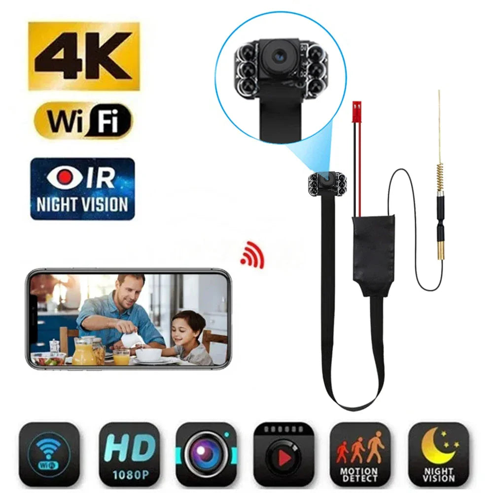 Mini WiFi Security Camera — 4K/1080P HD Wireless Night Vision Camcorder with Voice and Video Surveillance