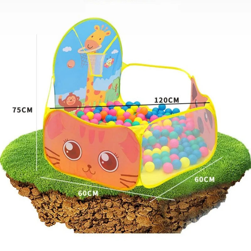 120cm Kids Playpen & Playground Tent – Baby Ball Pool with Basketball Hoop, Portable Indoor & Outdoor Toy House