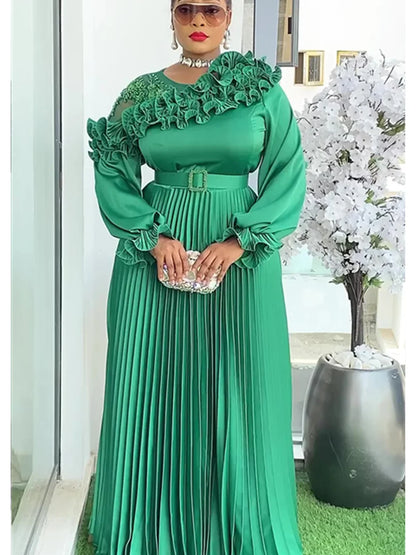 Plus Size African Evening Gown - Elegant Solid Ankara Dress for Muslim Weddings, Parties & Formal Events