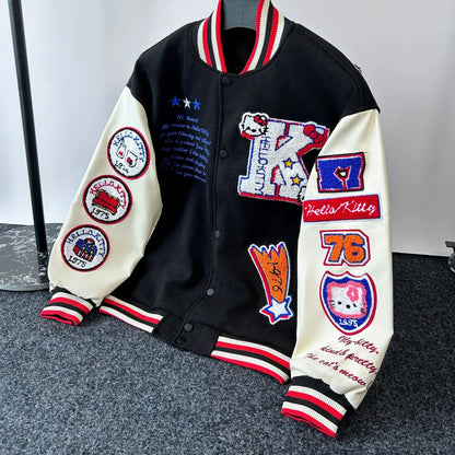 Hello Kitty Baseball Jacket Hoodie – Unisex Sport Coat, Warm Motorcycle Cardigan, Printed Top for Men & Women