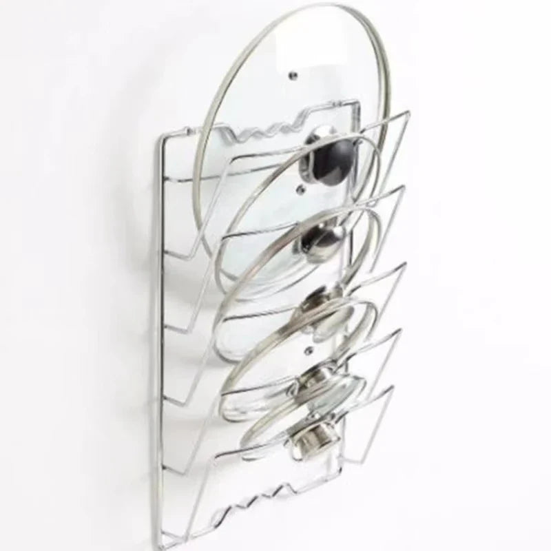 Wall-Mounted Kitchen Organizer Rack – Five-Layer Metal Pot Lid Storage, Rust-Free Multifunctional Rack
