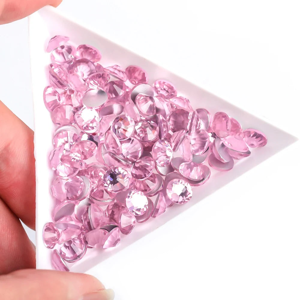 Light Pink & Rose 3D Glass Nail Art Rhinestones – SS3-SS30 Crystal Non-Hotfix Nail Decorations for Manicure Design & DIY Nails