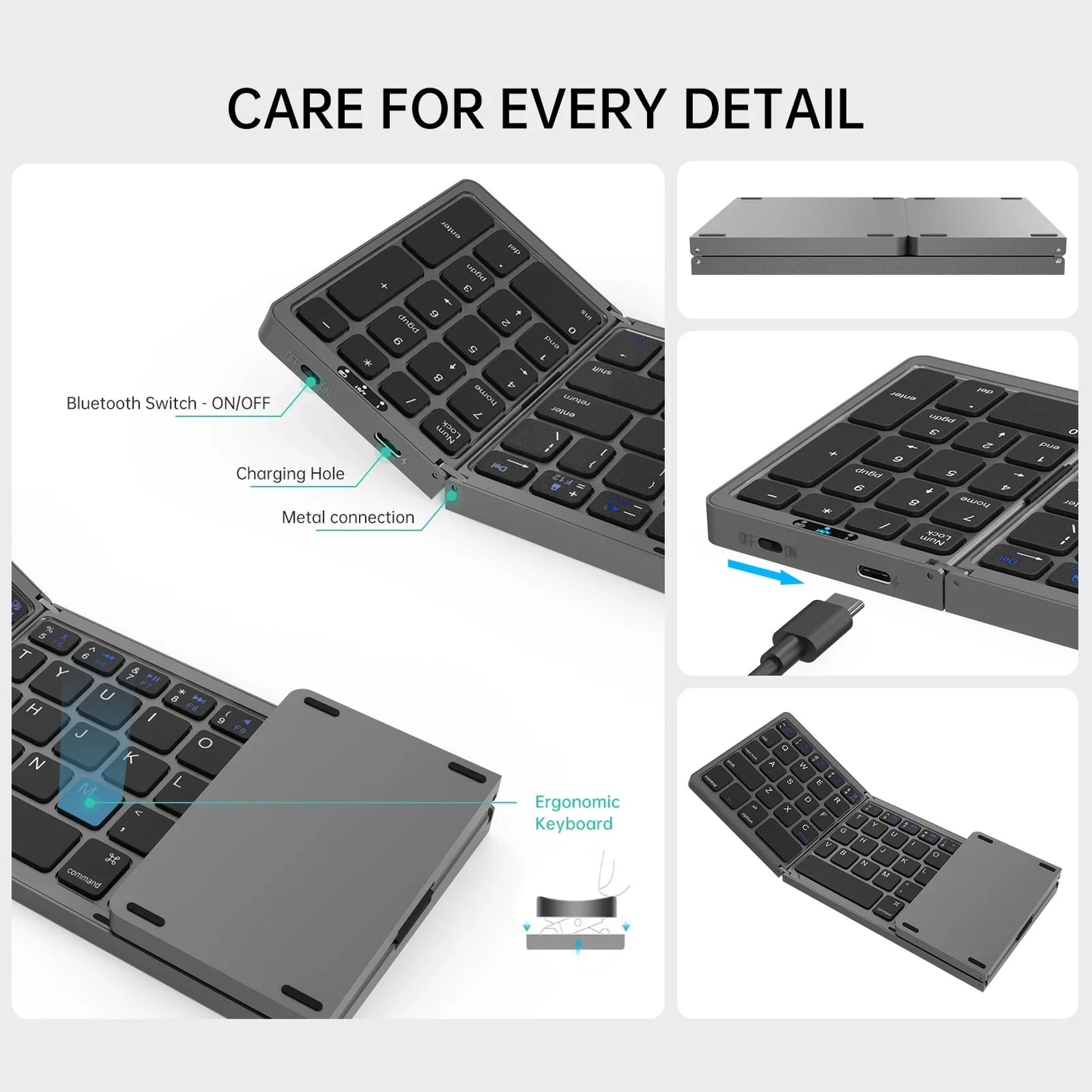 Mini Portable Folding Keyboard | Thin Wireless BT Number Keypad | Compatible with Mac Windows Laptop Tablet | Light-Handy Bluetooth-compatible