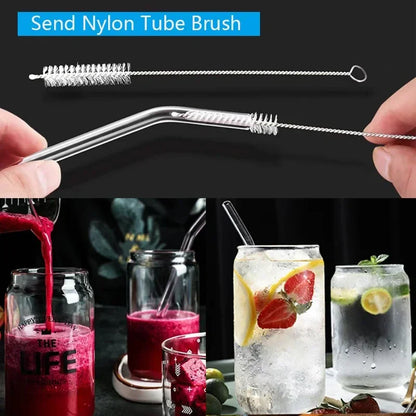 Eco-Friendly Reusable Glass & Metal Straws – 1/20PCS with Cleaning Brush for Smoothies, Milkshakes & Cocktails