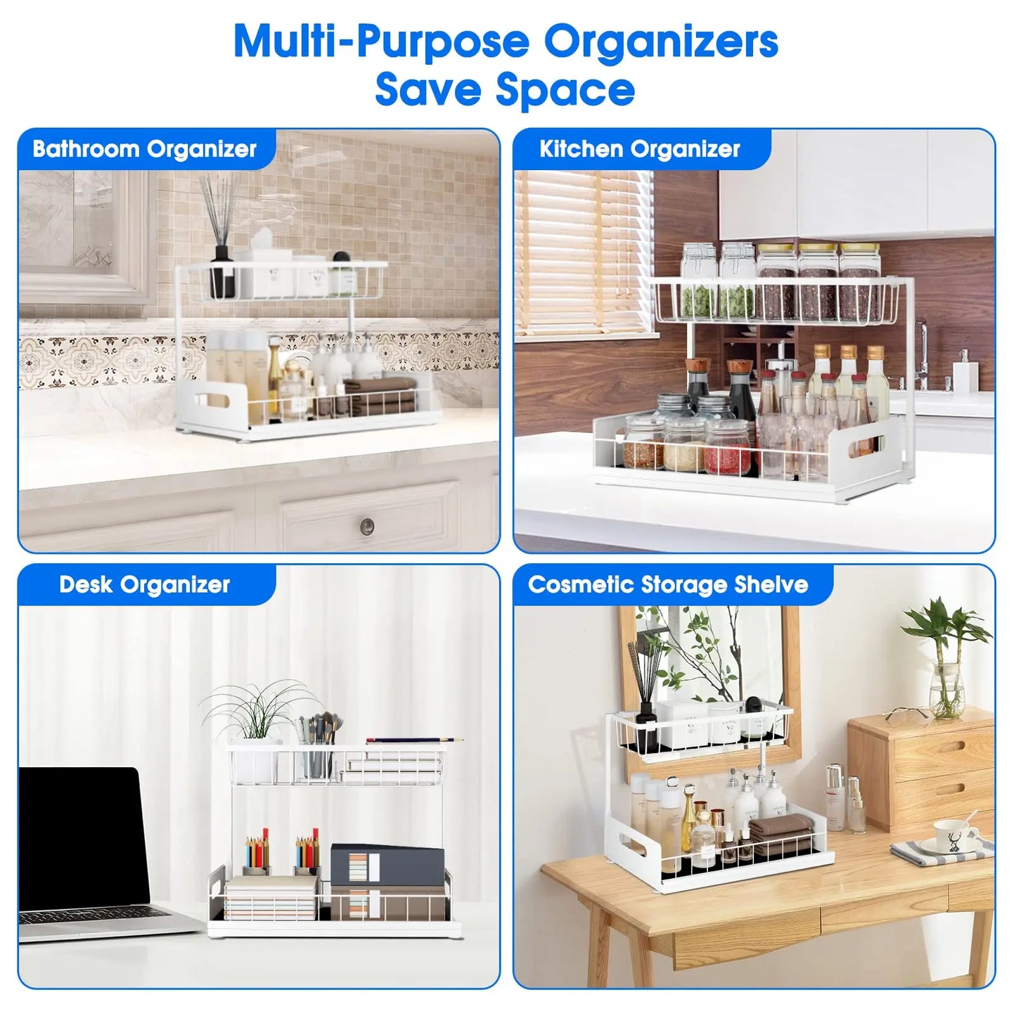 Under Sink 2-Tier Sliding Cabinet Organizer — Pull-Out Basket Drawer for Bathroom & Kitchen Storage