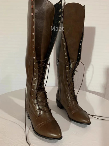 Medieval Knight Boots for Women – Viking Cosplay LARP Shoes, PU Leather Warrior Boots for Carnival, Party & Steampunk Costumes