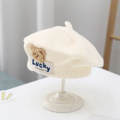 Flower Baby Beret Hat - Warm Knitted Winter Beanie Cap for Infant Girls & Toddlers