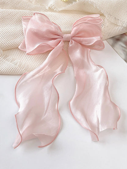 White Organza Bow Hair Clips – Fluttering Ribbon, French Fresh Premium Headdress, Large Hair Accessories for Women & Girls