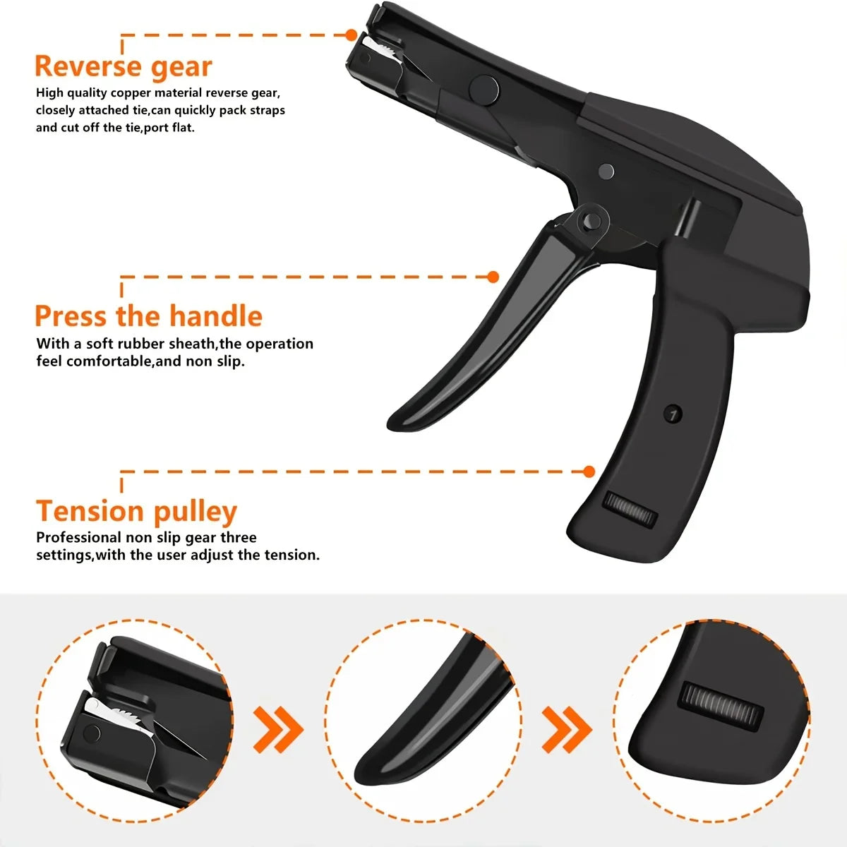 Fastening Cable Tie Tool - Flush Cut Zip Tie Gun with Steel Handle for Nylon Cable Tie