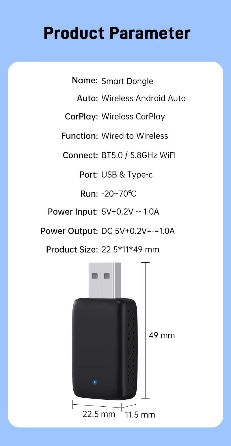 2025 2-in-1 Wired to Wireless CarPlay Adapter – Android Auto Smart Box, Plug & Play, Universal with OTA Update