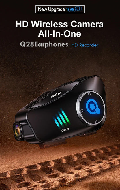 Q28 Motorcycle Helmet Bluetooth Headset — 1080P HD Wireless Camera with Super Wide-Angle Lens, WiFi, IP66 Waterproof Video Recorder