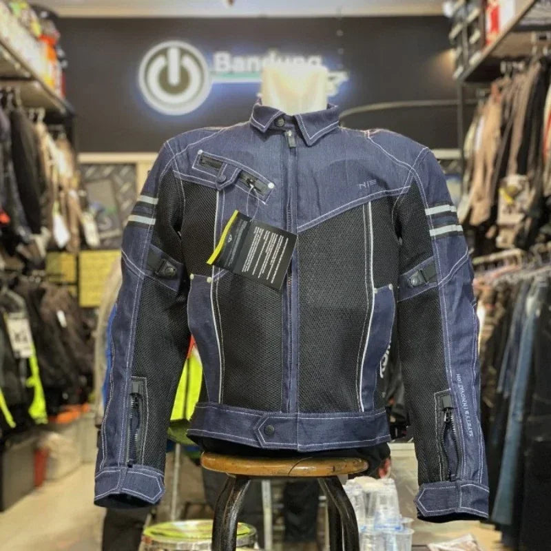 KOMINE JK006 Motorcycle Jacket — Spring Breathable Denim Mesh Racing Jacket with High-Performance Drop Resistance
