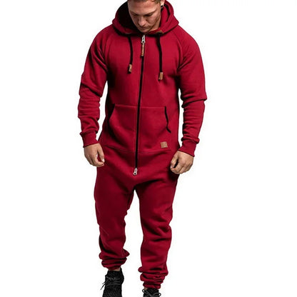 New 3D Full Design Jumpsuit Pajamas — Men’s Long-Sleeve Sports Pants & Solid Color Zipper Hoodie Casual Outfit