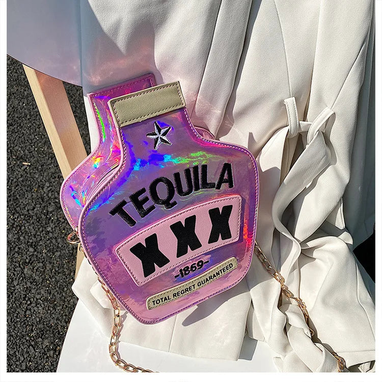 Ladies Fashion Laser Sequin Letter Wine Bottle Crossbody Shoulder Bag – Creative Personalized Design
