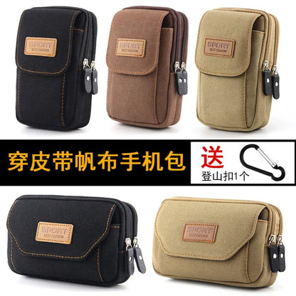 6.5" Men’s Canvas Waist Pack – Soft Pouch Belt Bag for Running, Travel & Camping