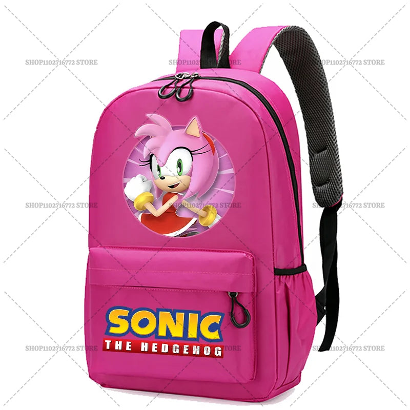 Cartoon Sonic Backpack — School Bag for Kids & Teens Featuring Amy, Rose & Shadow Characters, Perfect Gift for Boys
