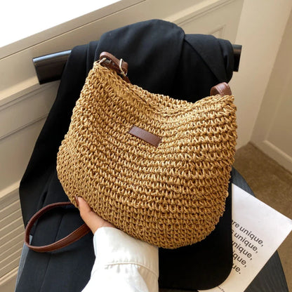 Straw Knitted Handbag – Women’s Woven Shoulder & Crossbody Beach Bag