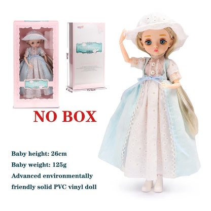 Slim 26cm BJD Doll for Girls – 13 Movable Joints with Princess Outfit, Blue Eyes & Eyelash Accessories