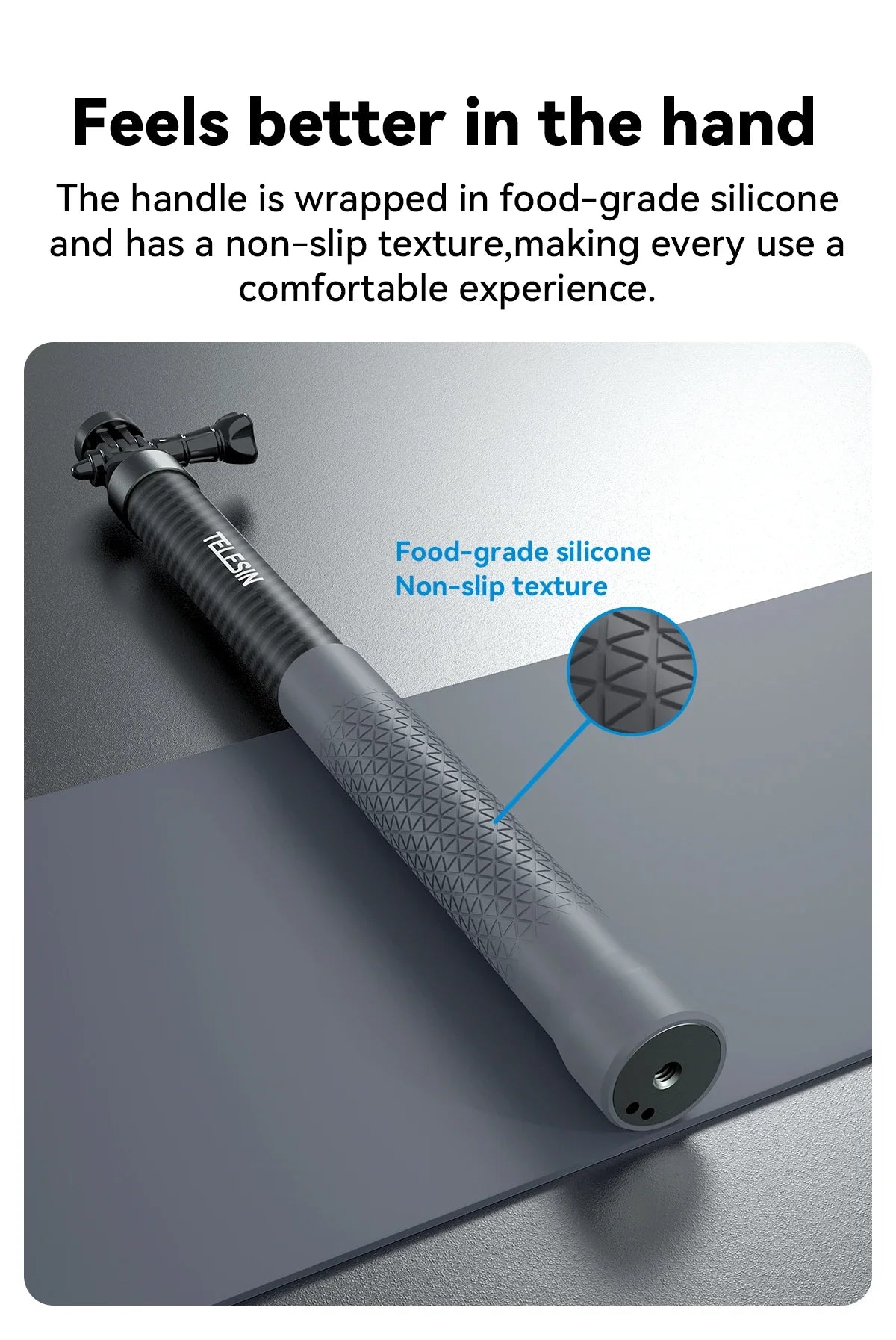 TELESIN 1.2M/3M Carbon Fiber Selfie Stick Monopod - Extendable with 1/4'' Screw for GoPro, Insta360, Osmo Action, DJI Action Camera