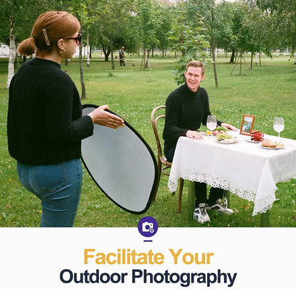 5-in-1 Collapsible Oval Photography Reflector 24"x35" 60x90cm Portable Light Diffuser Multi-Color Panel (90x120/100x150/150x200cm Options)