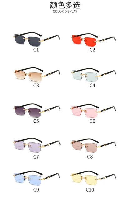 Rimless Rectangle Sunglasses — Fashion Small Square Shades for Men & Women, Summer Travel Eyewear