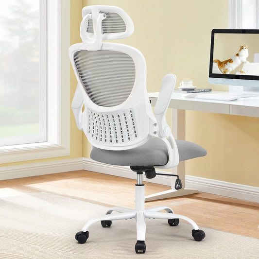 Mesh Ergonomic Office Chair – Adjustable Headrest, Flip-Up Arms, Comfortable Lumbar Support for Home & Office
