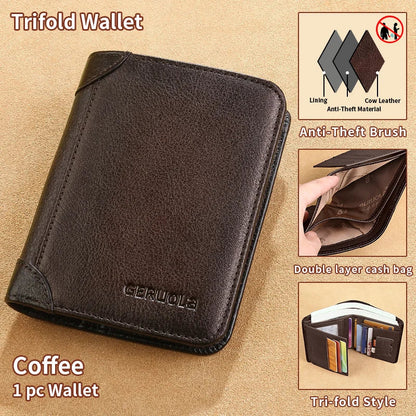 GERUOLA Slim RFID Genuine Leather Wallet for Men – Multifunctional Credit Card & ID Holder, Dark Brown Minimalist Bifold Wallet