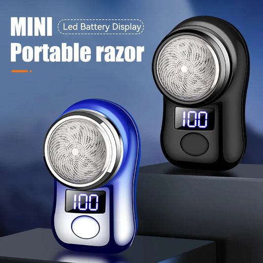 USB Rechargeable Men’s Electric Shaver with LED Display – Portable Waterproof Mini Rotary Razor for Travel and Beard Grooming