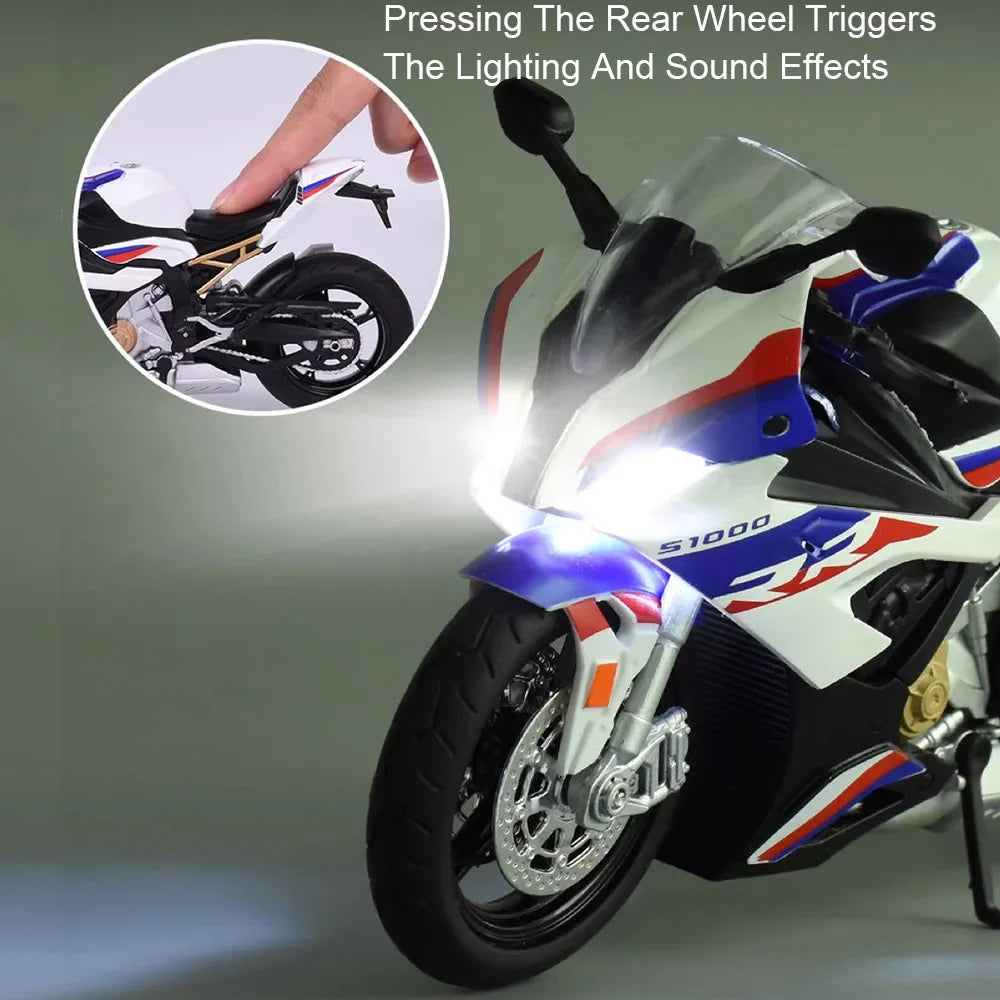 1:12 S1000RR Model Motorcycle – Kawasaki Ninja H2R Alloy Diecast Toy with Sound, Light & Shock Absorption, Perfect Gift for Boys