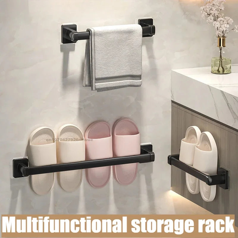 6-Piece Self-Adhesive Bathroom Towel Rack Set – No-Drill Towel Holder Hooks & Shelf