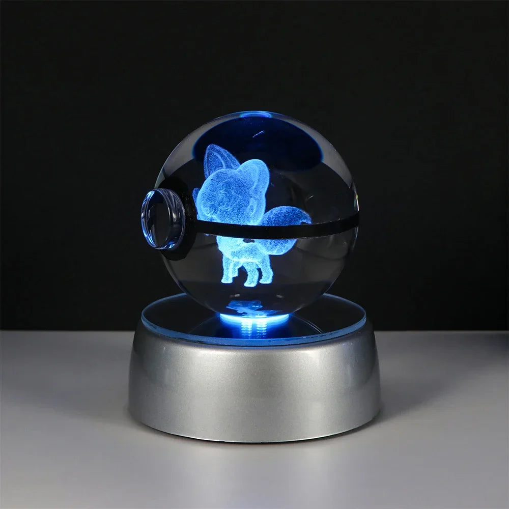Pokémon 3D Crystal Ball LED Night Light – Pikachu Gengar Eevee Mewtwo Pokéball Base Lamp Kids Birthday & Home Decor Gift