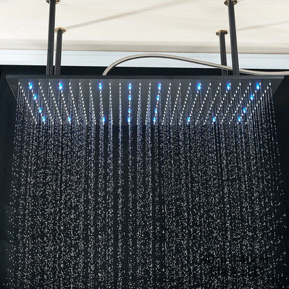 Black Ceiling Mounted LED Rainfall Shower Head – Intelligent Remote Control Concealed Waterfall Tap