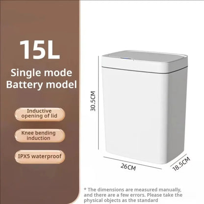 15L Smart Automatic Bathroom Trash Can — Touchless Electronic Sensor Bin with Self-Bagging, White Narrow Garbage Bin for Smart Home
