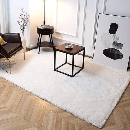 Furry Nordic Style Area Rug – Large Non-Slip Carpet for Living Room, Bedroom & Kids Room, Black/Gray/White Decor