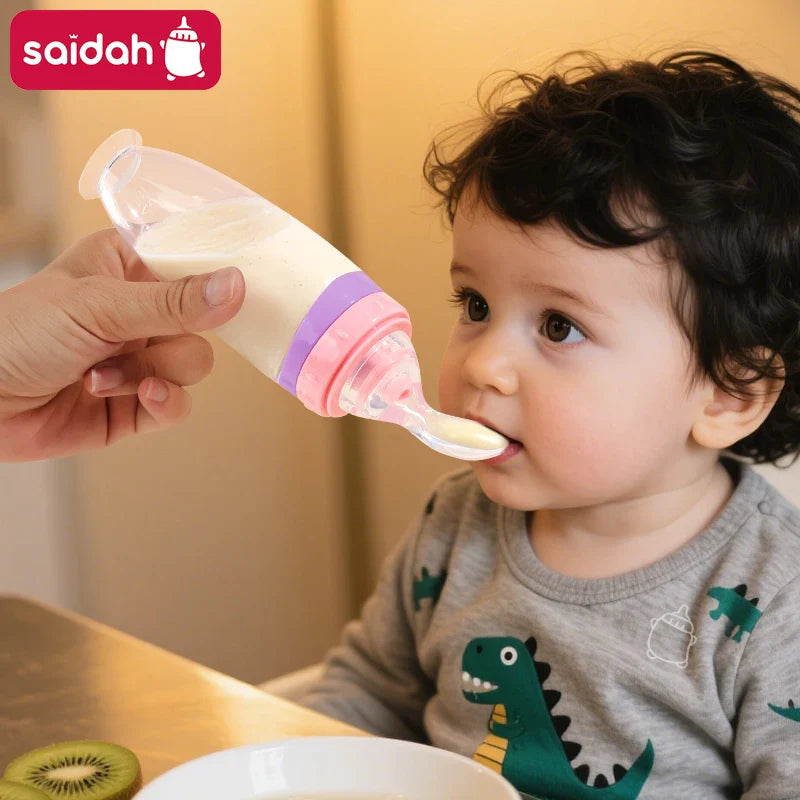 120ml Infant Silicone Food Squeeze Feeder – Baby Fruit Puree & Rice Paste Dispenser with Detachable Spoon