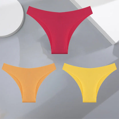 3Pcs Ultra-Thin Seamless Silk Women’s Panties – Sexy Low-Waist Stretch Bikini Briefs, XS-XXL