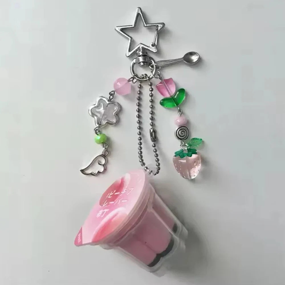 Pudding Keychain - Y2K Retro Egg Flan Charm Beaded Pendant for Bags Phone & Cosplay Accessories