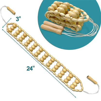 Wooden Cellulite Massage Roller: Therapy Tool for Back Pain Relief - Manual Wood Massager Rope for Legs & Back