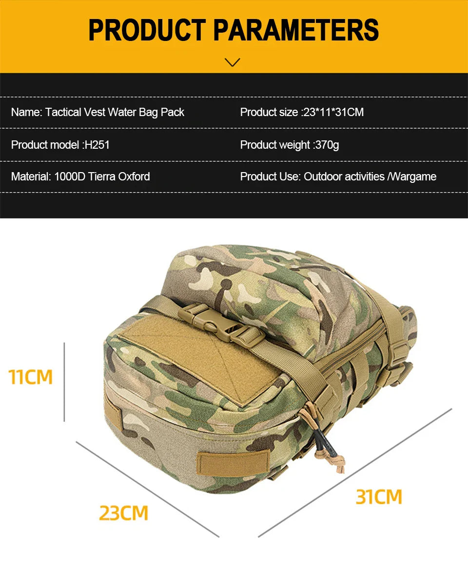 Mini Hydration Tactical Backpack – Outdoor Water Bladder Carrier with Zipper Pouch, 1000D Nylon for Hunting & Sports