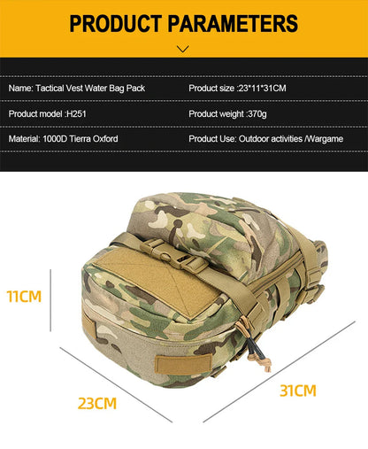 Mini Hydration Tactical Backpack – Outdoor Water Bladder Carrier with Zipper Pouch, 1000D Nylon for Hunting & Sports