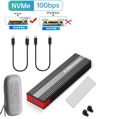 M2 NVMe SSD Enclosure – 10Gbps PCIe SSD Case, Portable USB-C 3.2 Gen2 Adapter with Heat Sink Pad, Tool-Free External Box for M.2 SSD