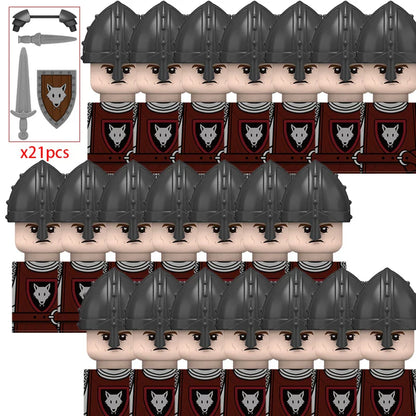 21PCS MOC Medieval Knights & Roman Legion Soldiers Building Blocks Set Warrior Figures with Weapons Helmet Bricks Toy Collection