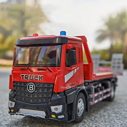 1:24 Electric Flatbed Cement Pump Truck Model — Diecast Alloy Toy with Sound & Light, Doors Open, Gift for Boys