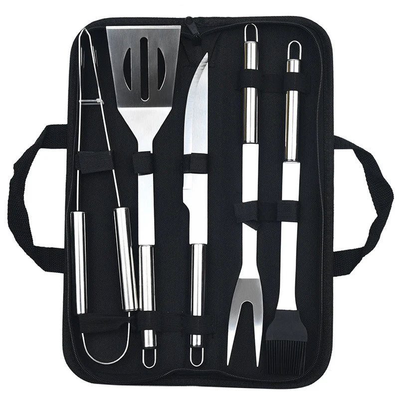 Stainless Steel BBQ Tool Set - Outdoor Barbecue Combo with Portable Storage Cloth Bag, Oven and Baking Tools