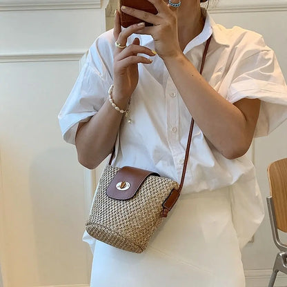 Mini Handmade Straw Bag – Casual Bohemian Crossbody Beach Bag for Women