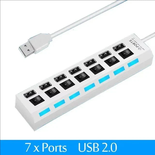 7-Port USB 2.0 Switch Extension Hub — One-to-Seven USB Splitter for PC, Laptop & Desktop
