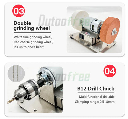 100W Double Table Grinder Machine — Electric Grinding Wheel for Coarse & Fine Polishing with Motorized Stone