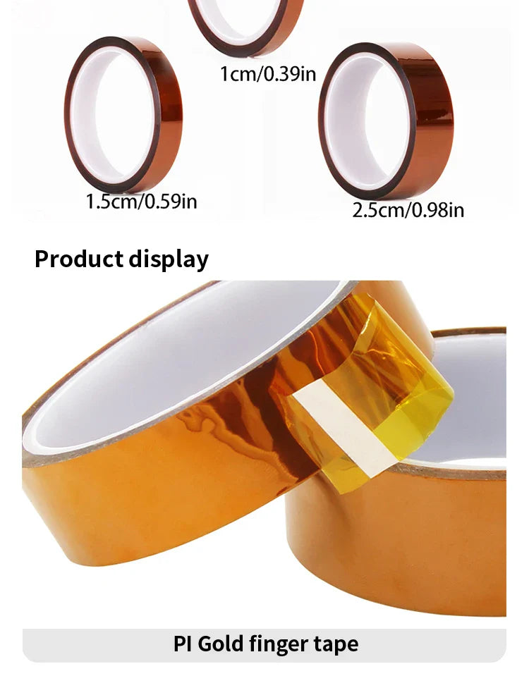 30m Gold Finger High-Temp Polyimide Tape – Anti-Static PET Insulation Tape for Lithium Batteries, Multi-Size Options