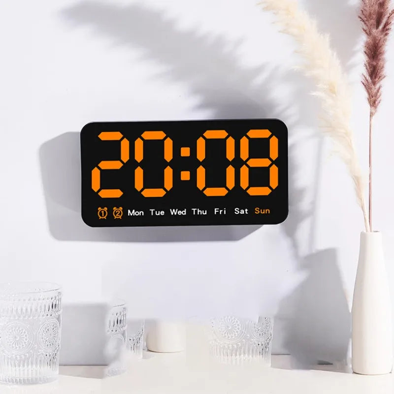 Voice Control Large Digital Wall Clock – LED Display with Temperature, Date, Week, DST, Snooze, Dual Alarm, 12/24H, Wall-Mounted or Table Use